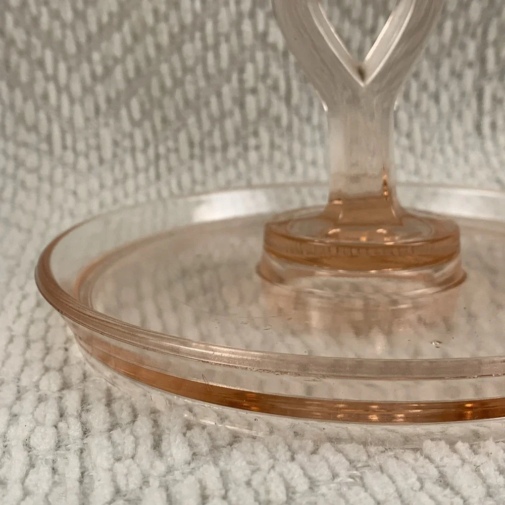 Pink‎ Depression Glass Heart Shaped Handle Candy Nut Tray Dish Trinket Jewelry